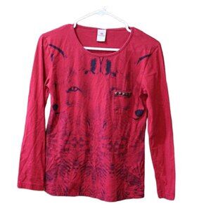 Lunender Red Fox Wolf Studded Pocket Graphic Shirt Medium Wild Animal Print